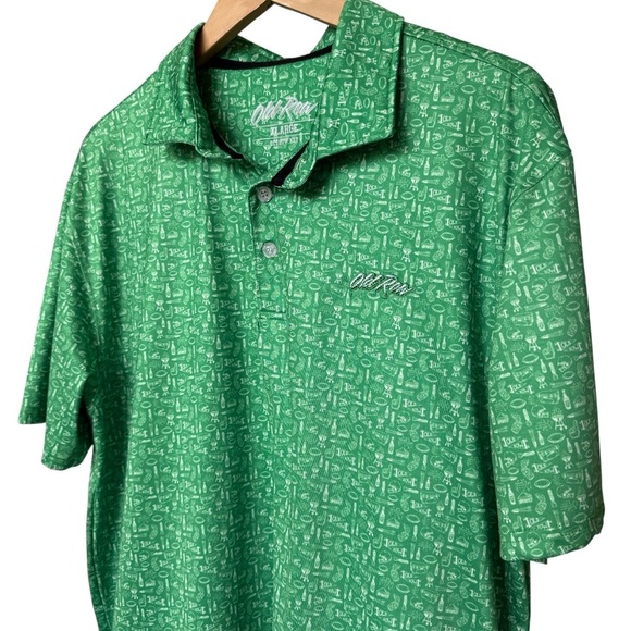 Old Row Men's XL Green Tailgate Print Golf Polo Shirt Short Sleeve Summer Casual - Picture 1 of 13